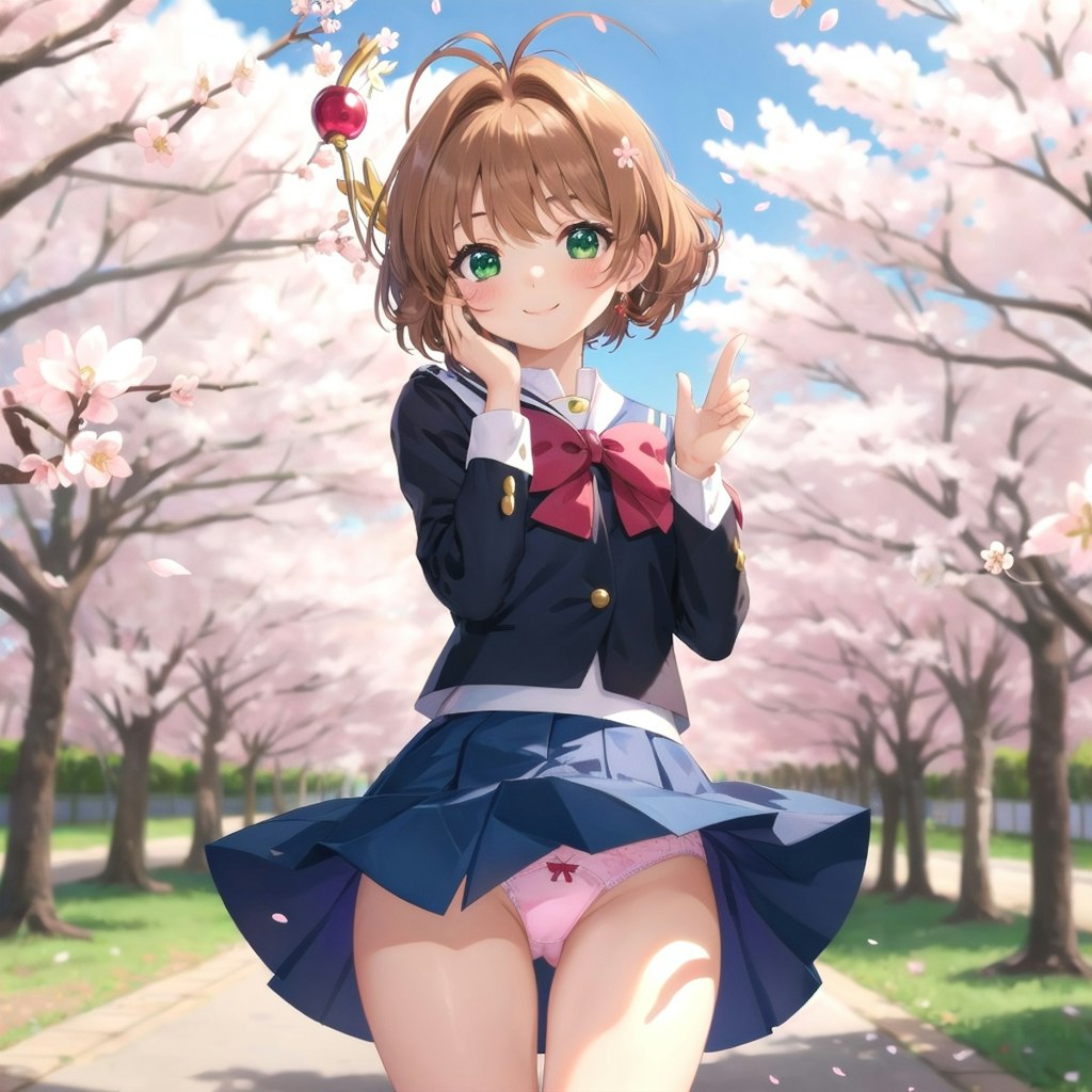 桜の下でおパンツ全開のCCさくらちゃん