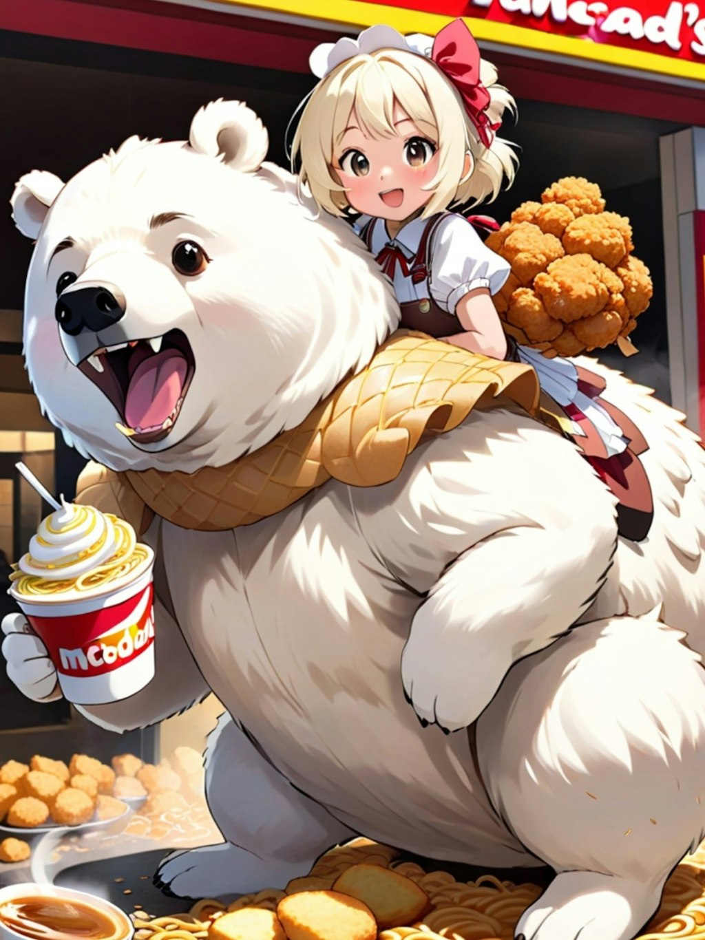 白髪ちゃんと白熊と食べ物