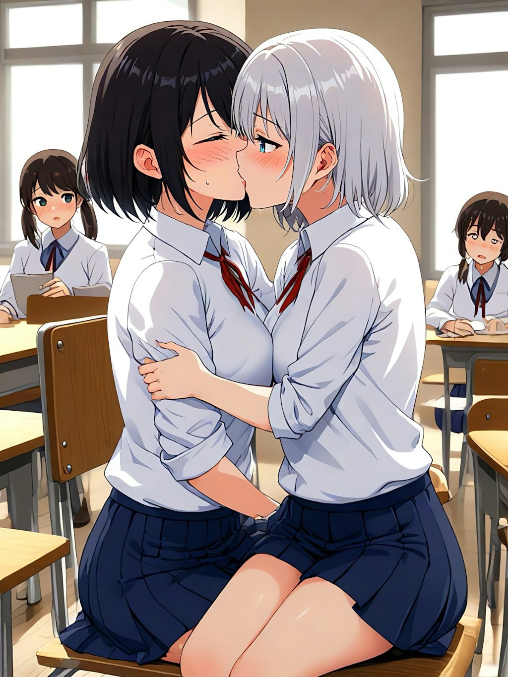 みんなの前でキスする百合カップル💖