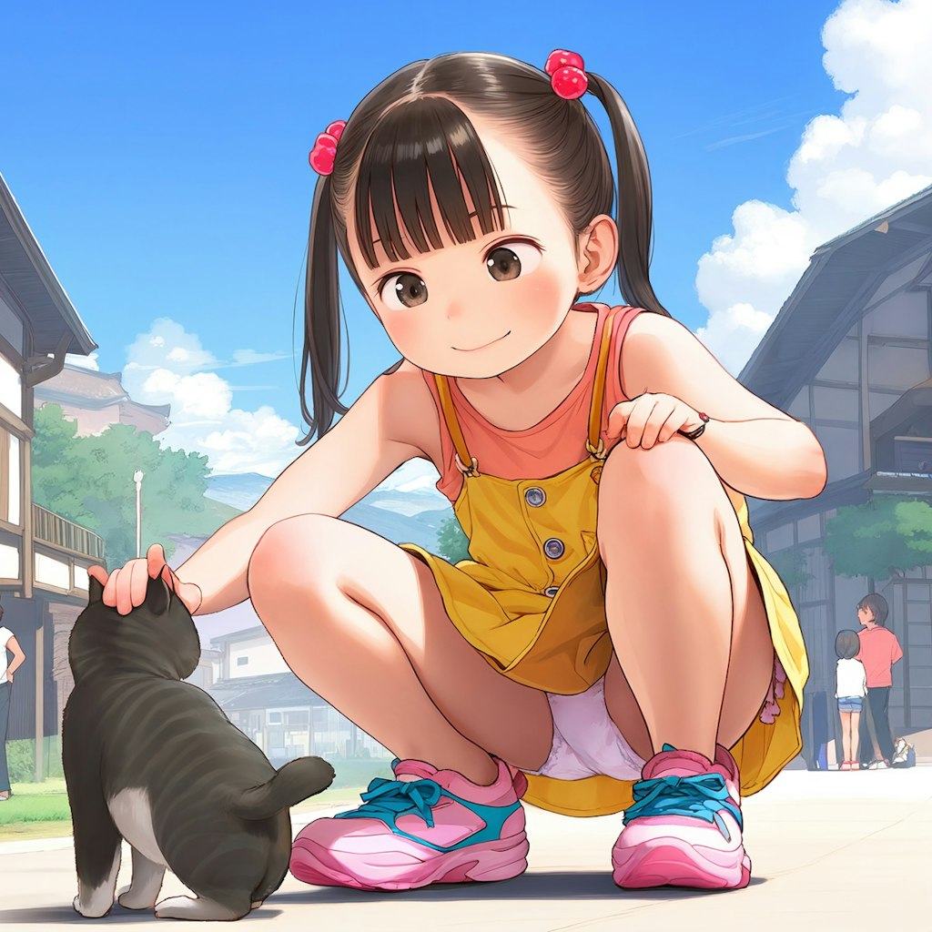 子猫に夢中なパンチラ少女