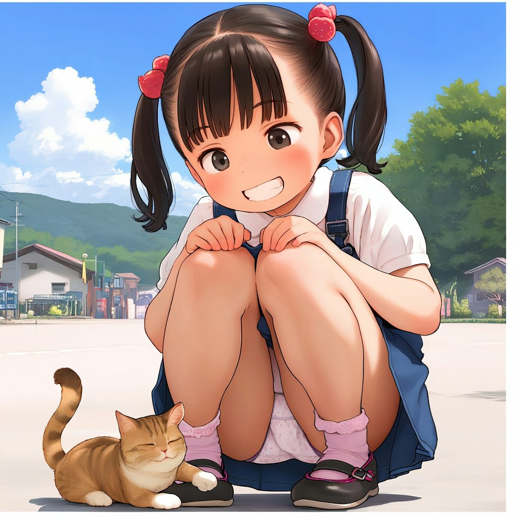 子猫に夢中なパンチラ少女