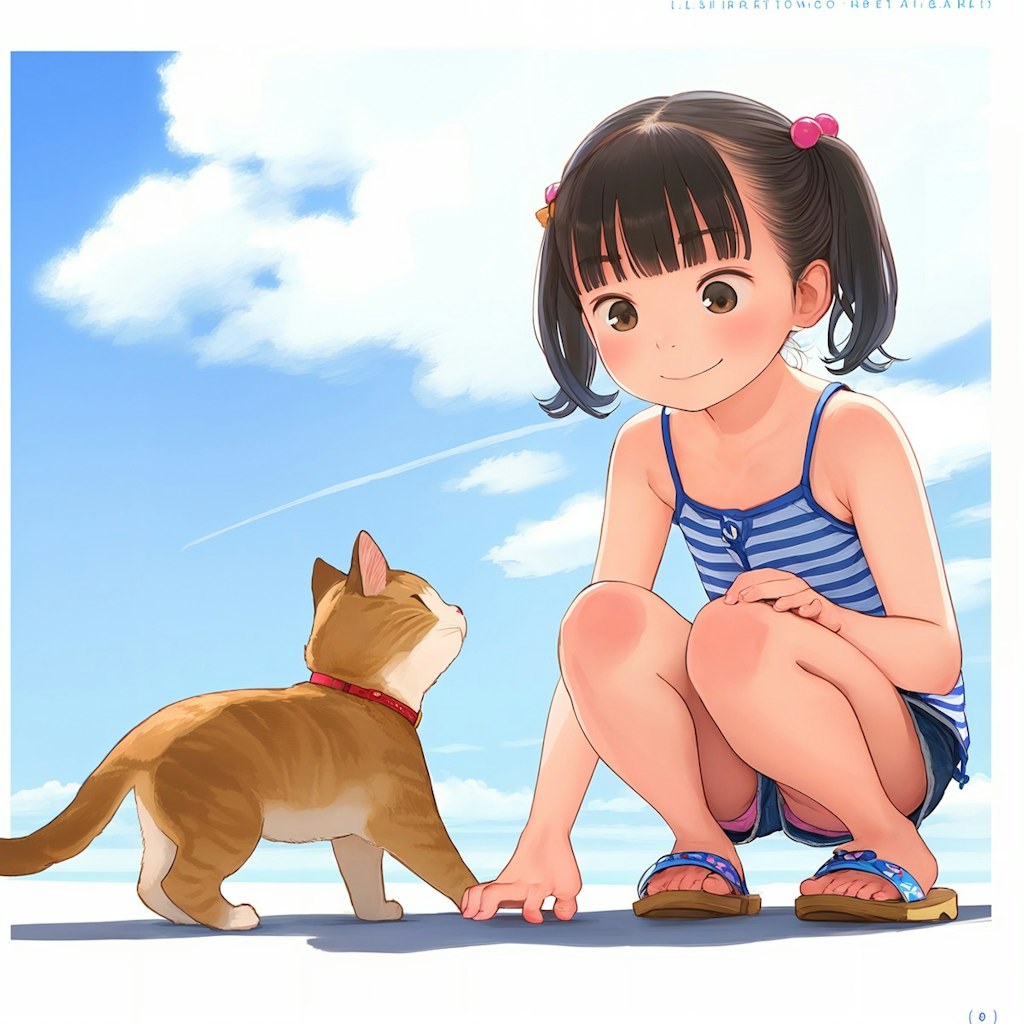 子猫に夢中なパンチラ少女