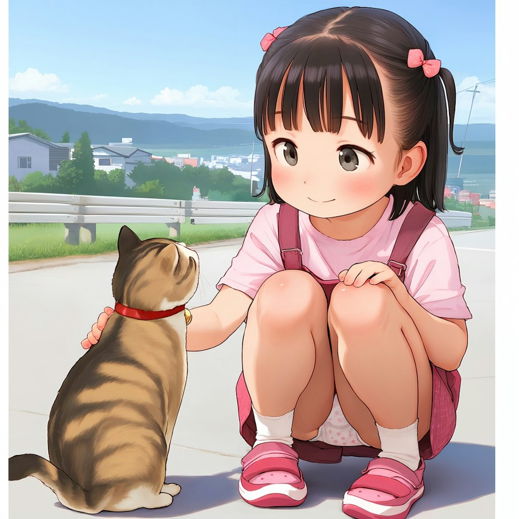 子猫に夢中なパンチラ少女