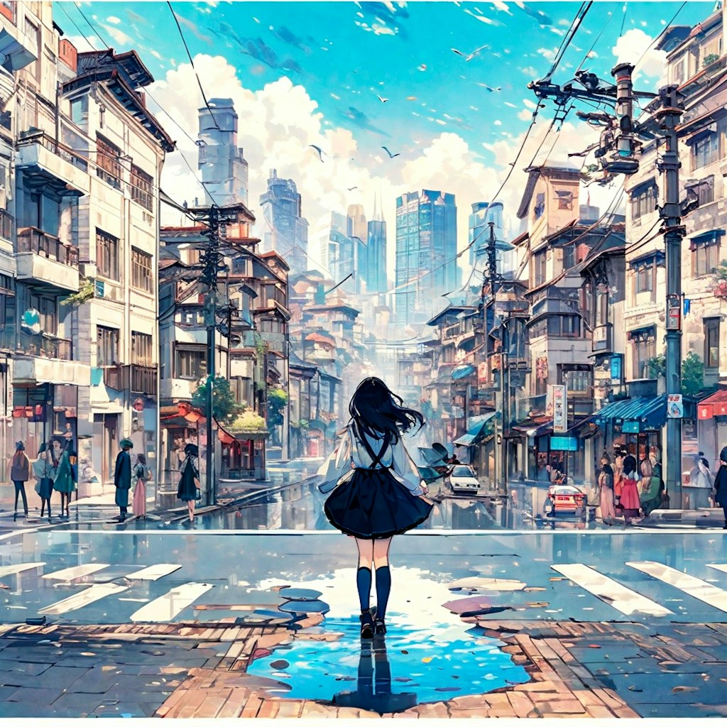 街と水たまり、少女224