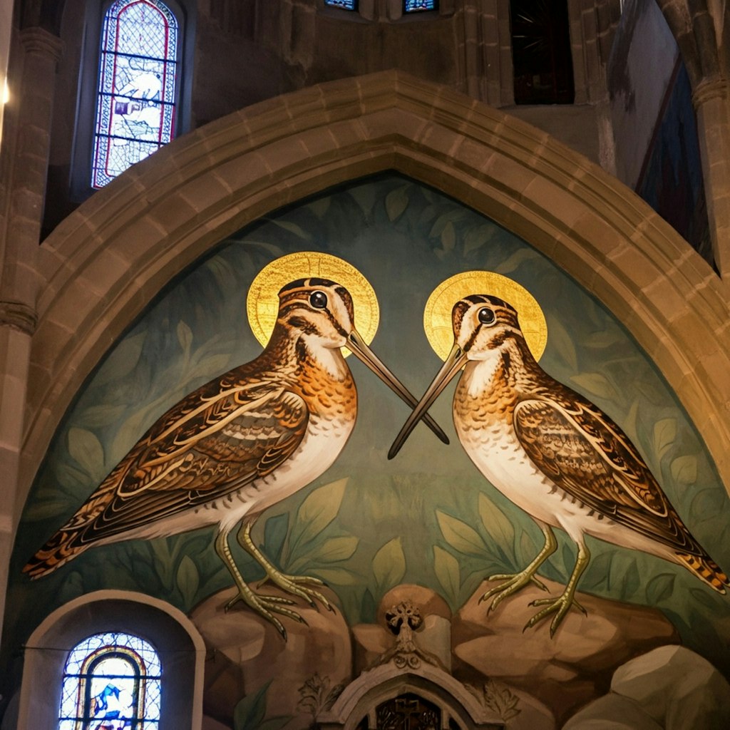 Shorebirds on church mural