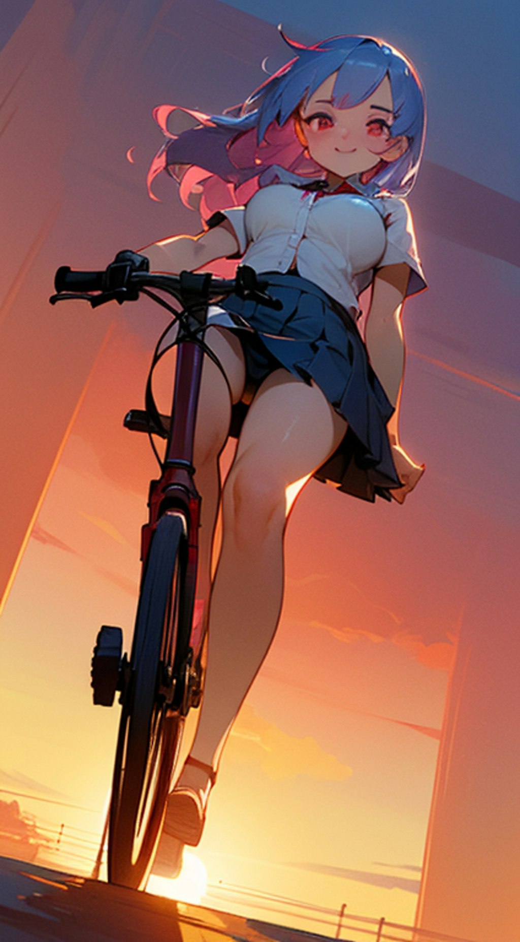 夕日の自転車娘