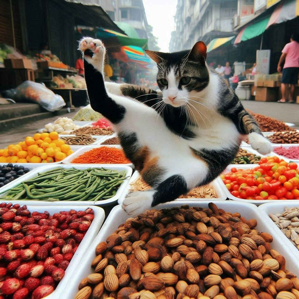 市場で働く猫