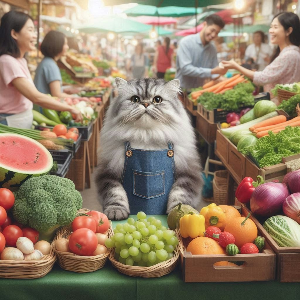 市場で働く猫