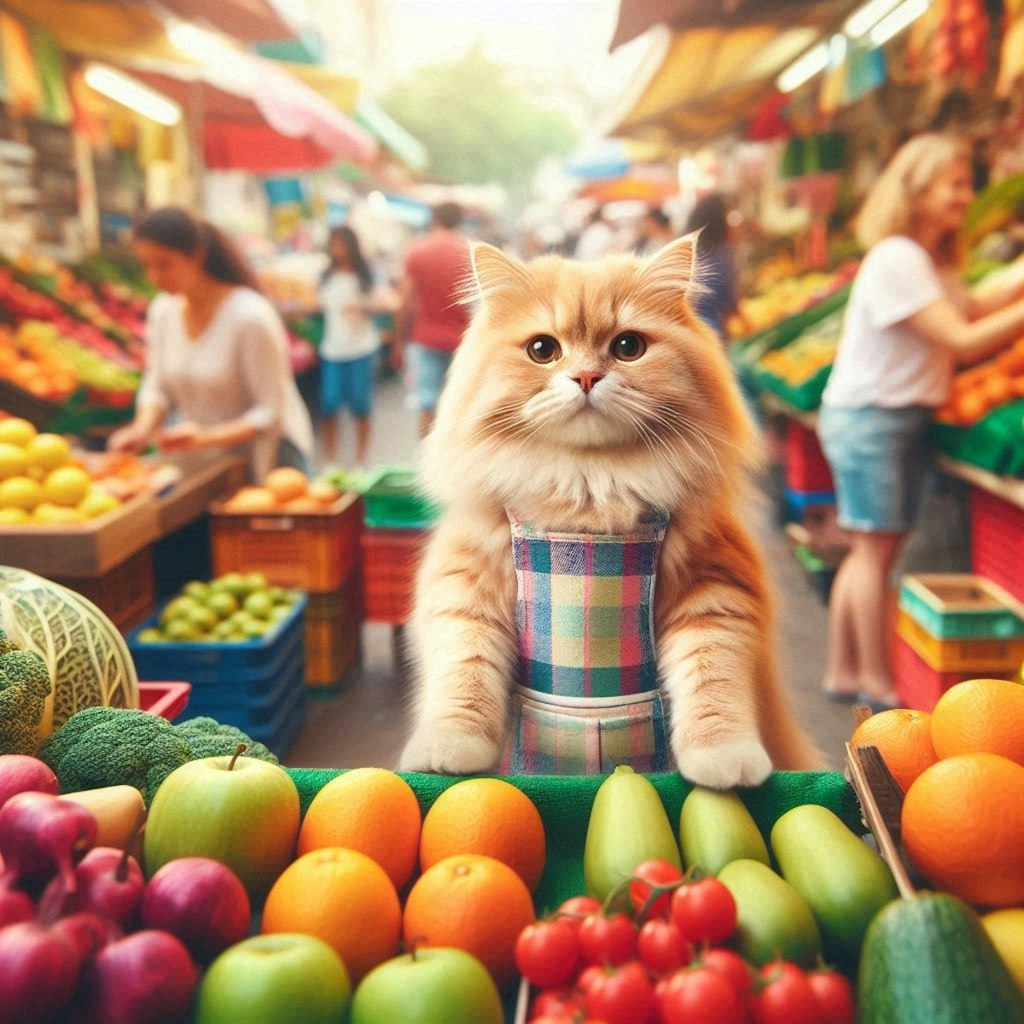 市場で働く猫