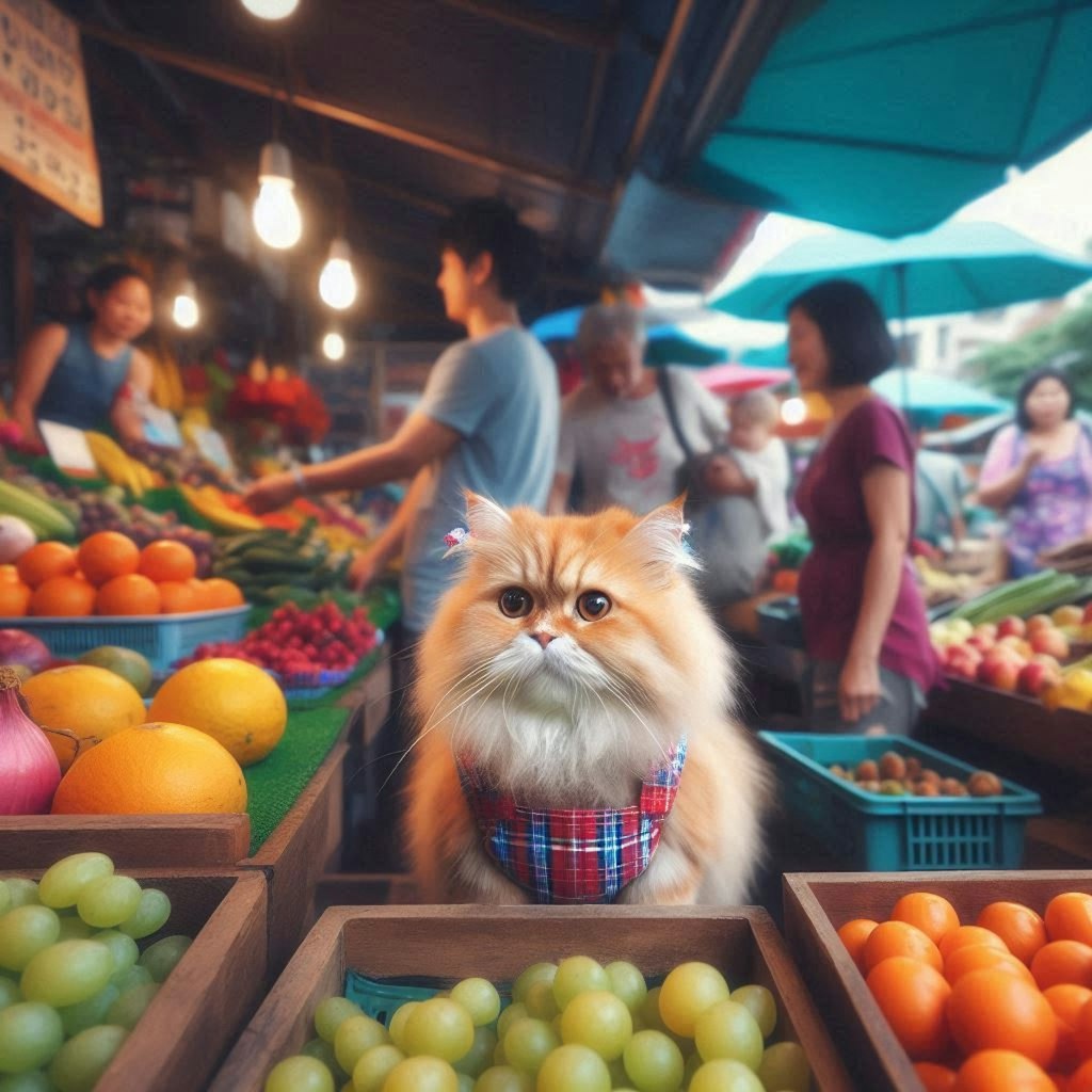 市場で働く猫