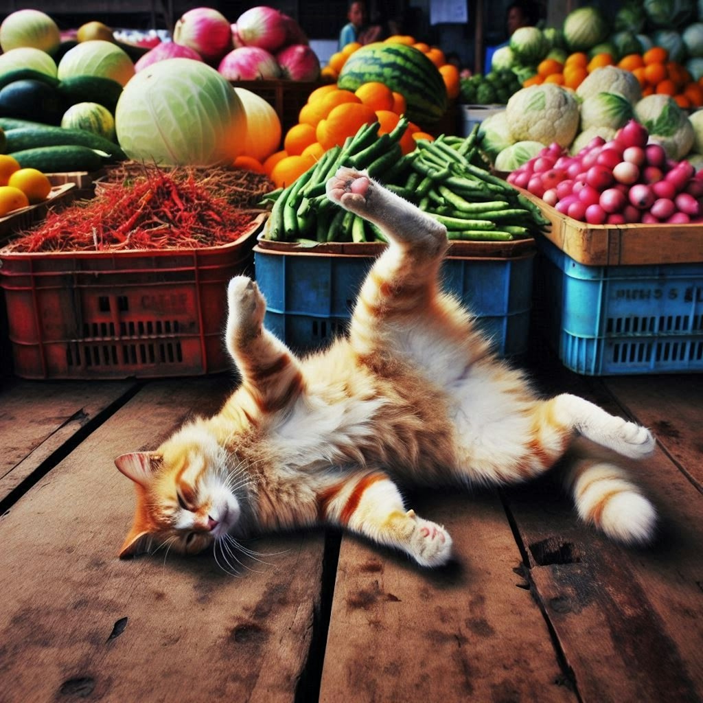 市場で働く猫