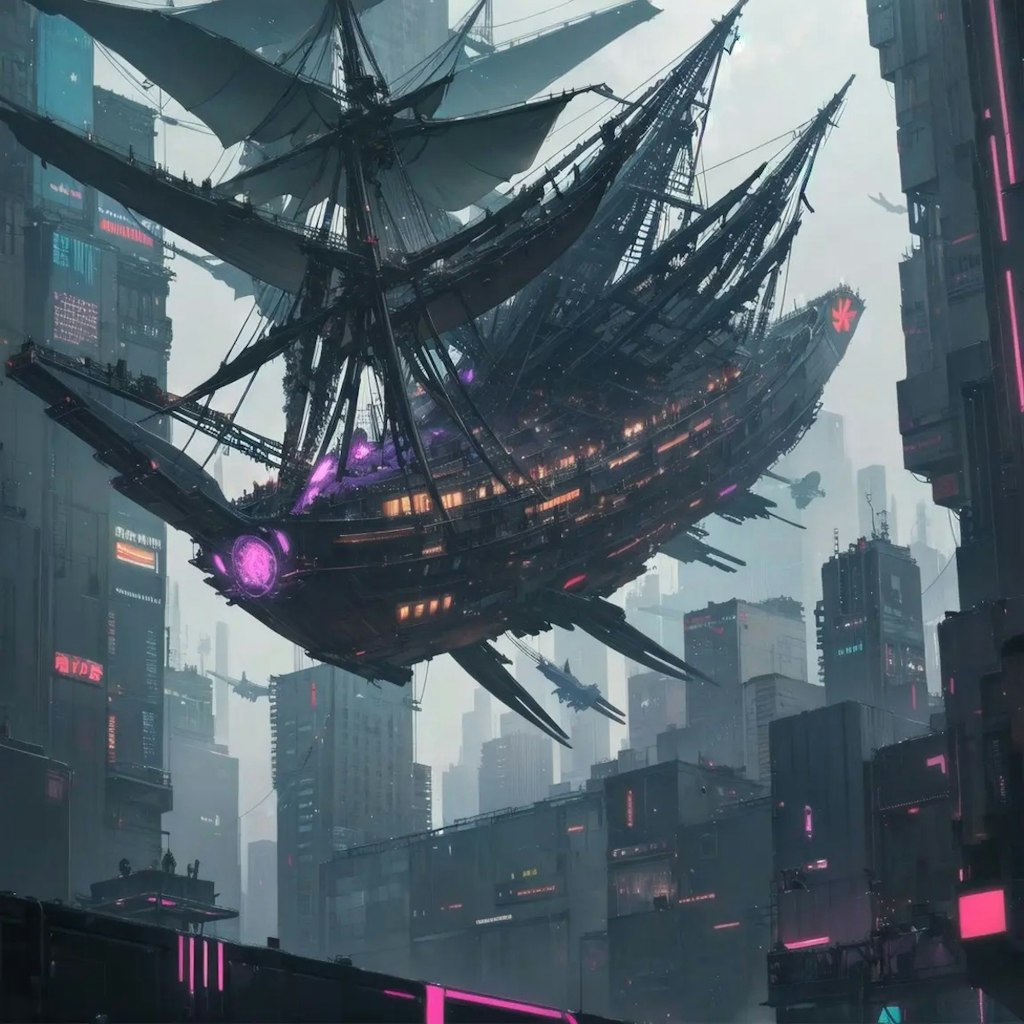 blue_pencil_v9bでもcyberpunk flying ship