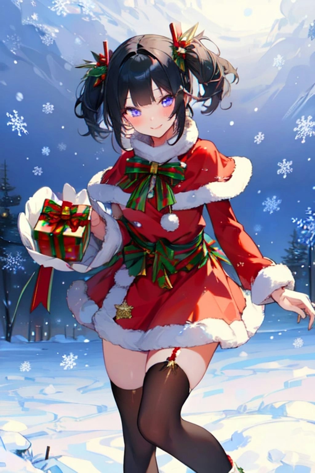 【R15】クリスマスイブの夜の、プレゼントとサンタクロースな黒髪ツインテール少女♥その2（10枚）