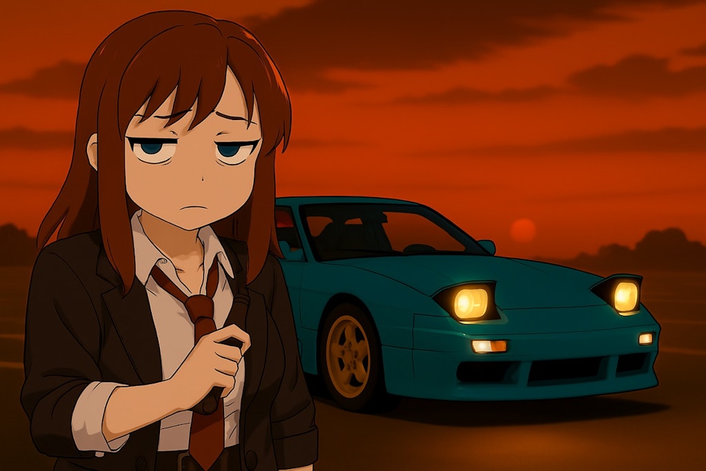 180SXと茶髪の少女