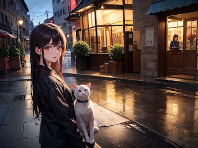 【二次元】雨と猫と少女
