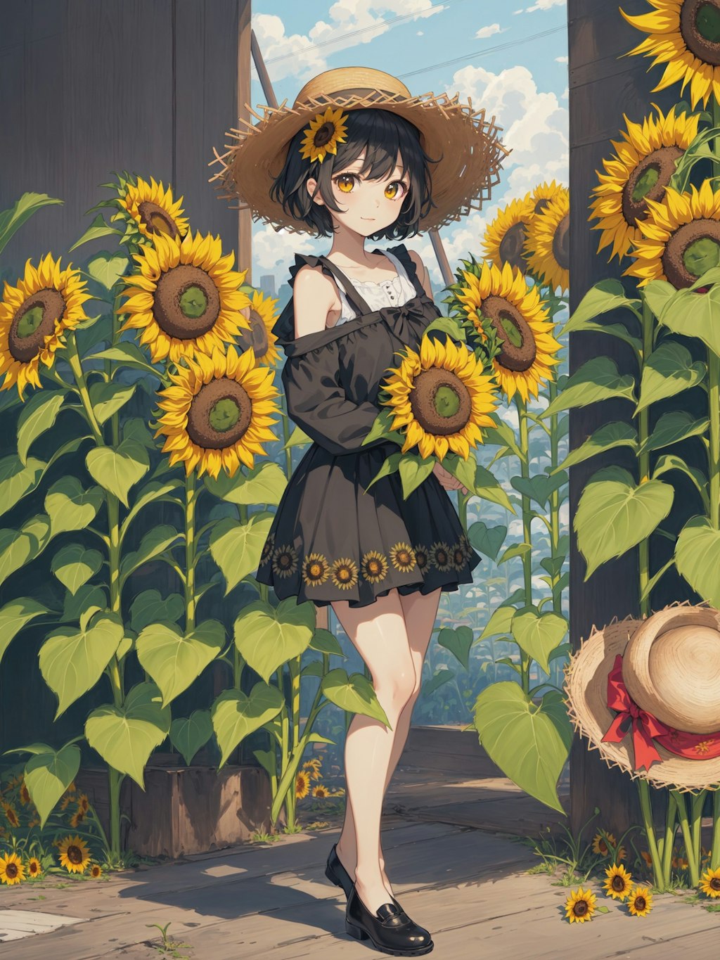 sunflower and straw hat