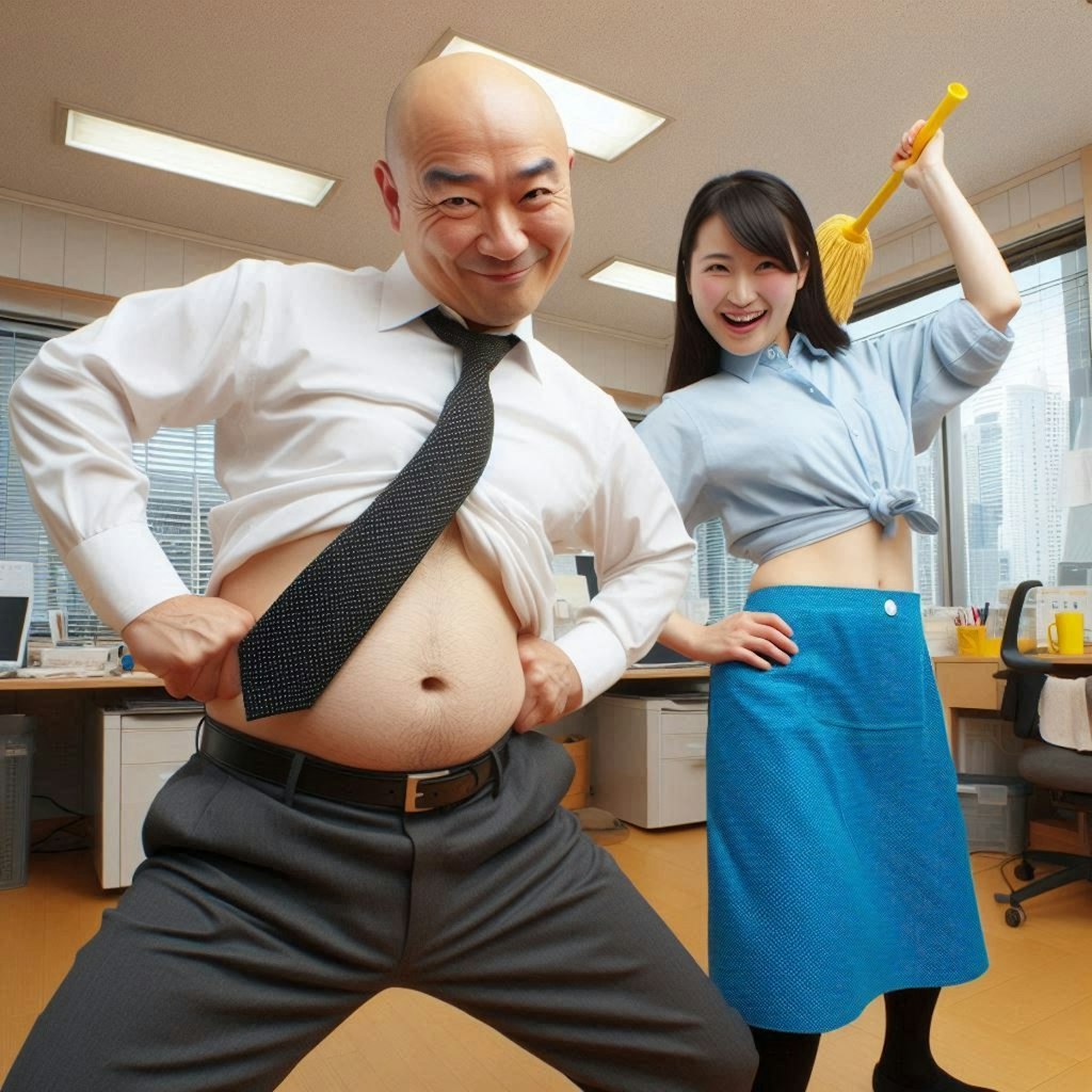 掃除のおばちゃんと踊るハゲ部長