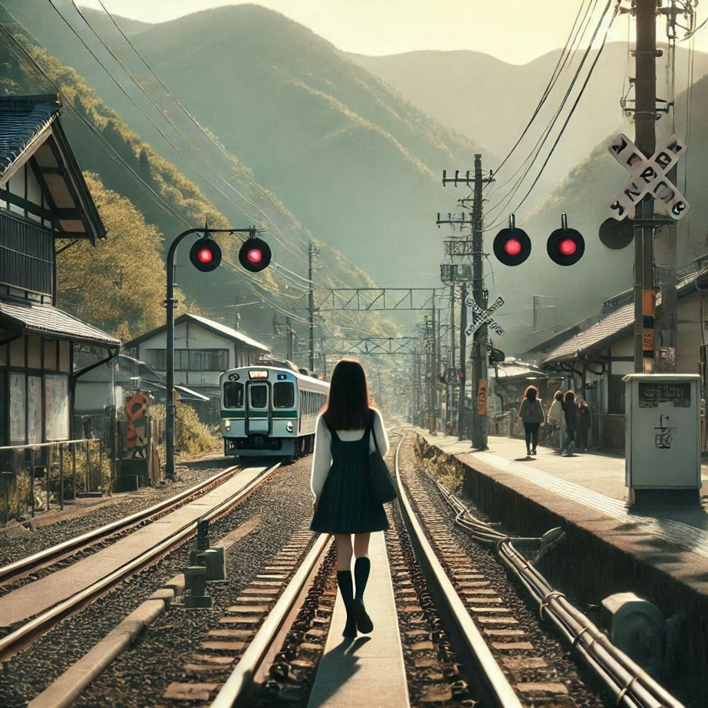 [空欄答え] (ホームから)駅を出て、(線路)に向かって歩きだした。