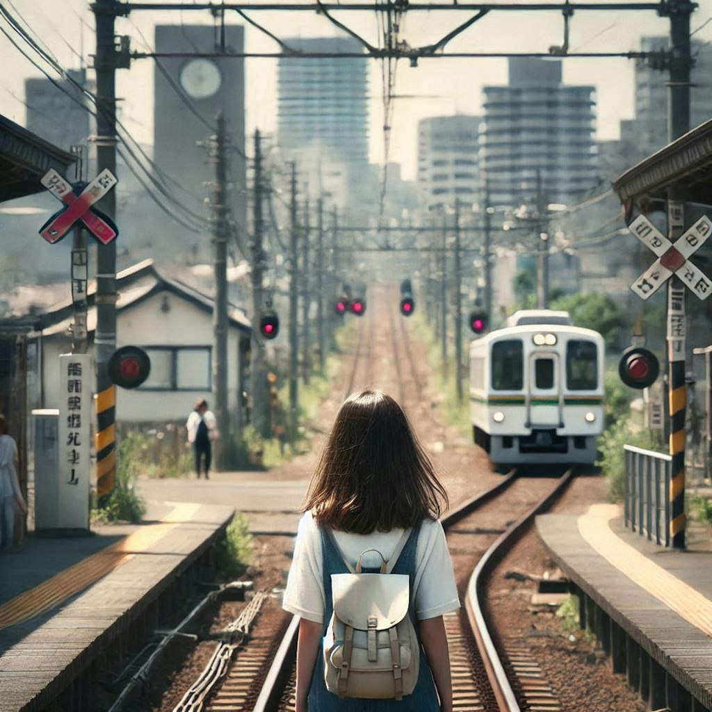 [空欄答え] (ホームから)駅を出て、(線路)に向かって歩きだした。