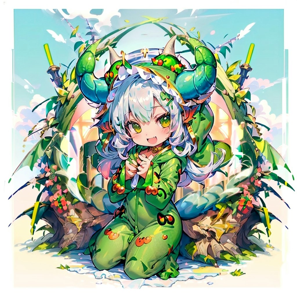 富士山とドラゴン着ぐるみ少女🐉🐲