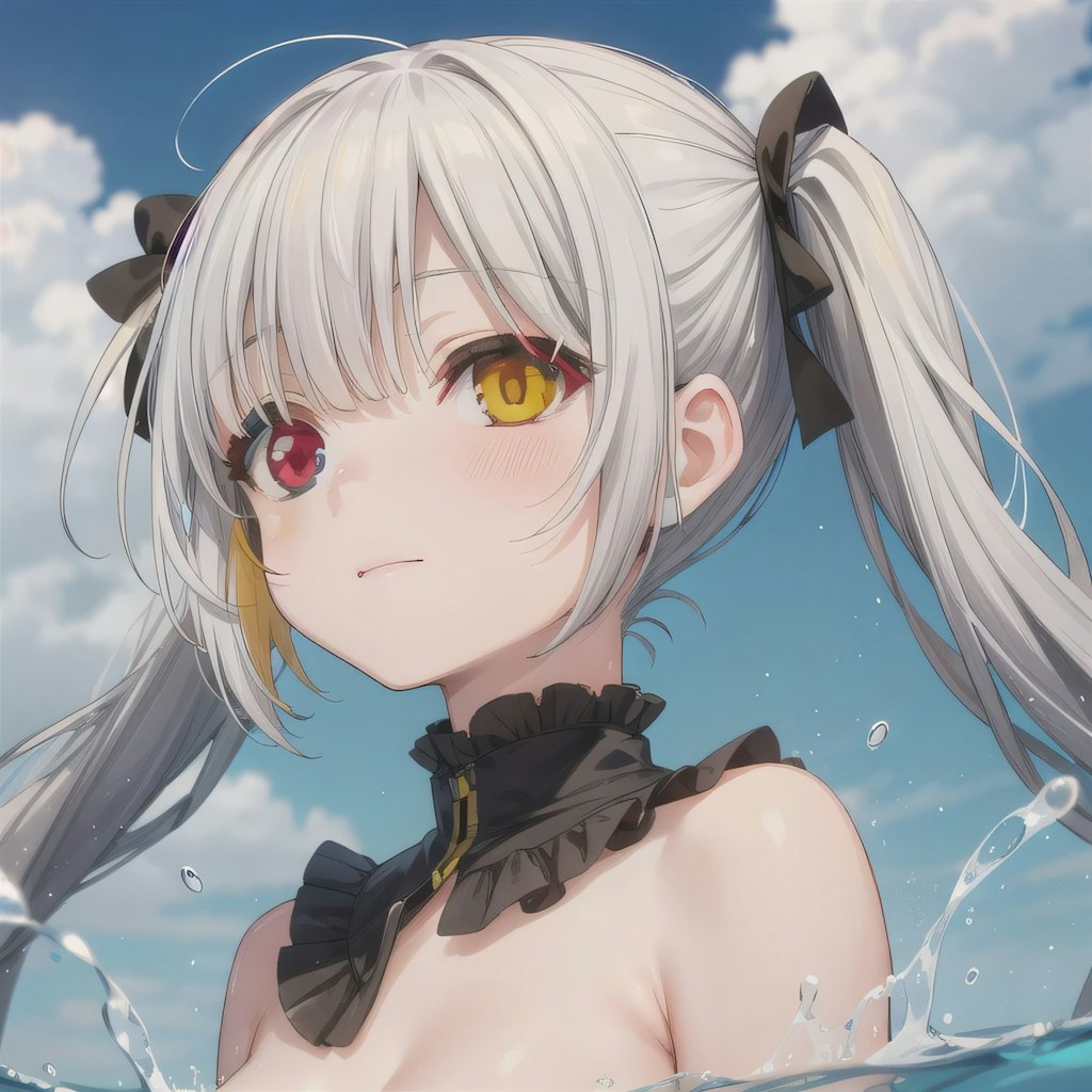 灰髪ツインテで水鉄砲の少女