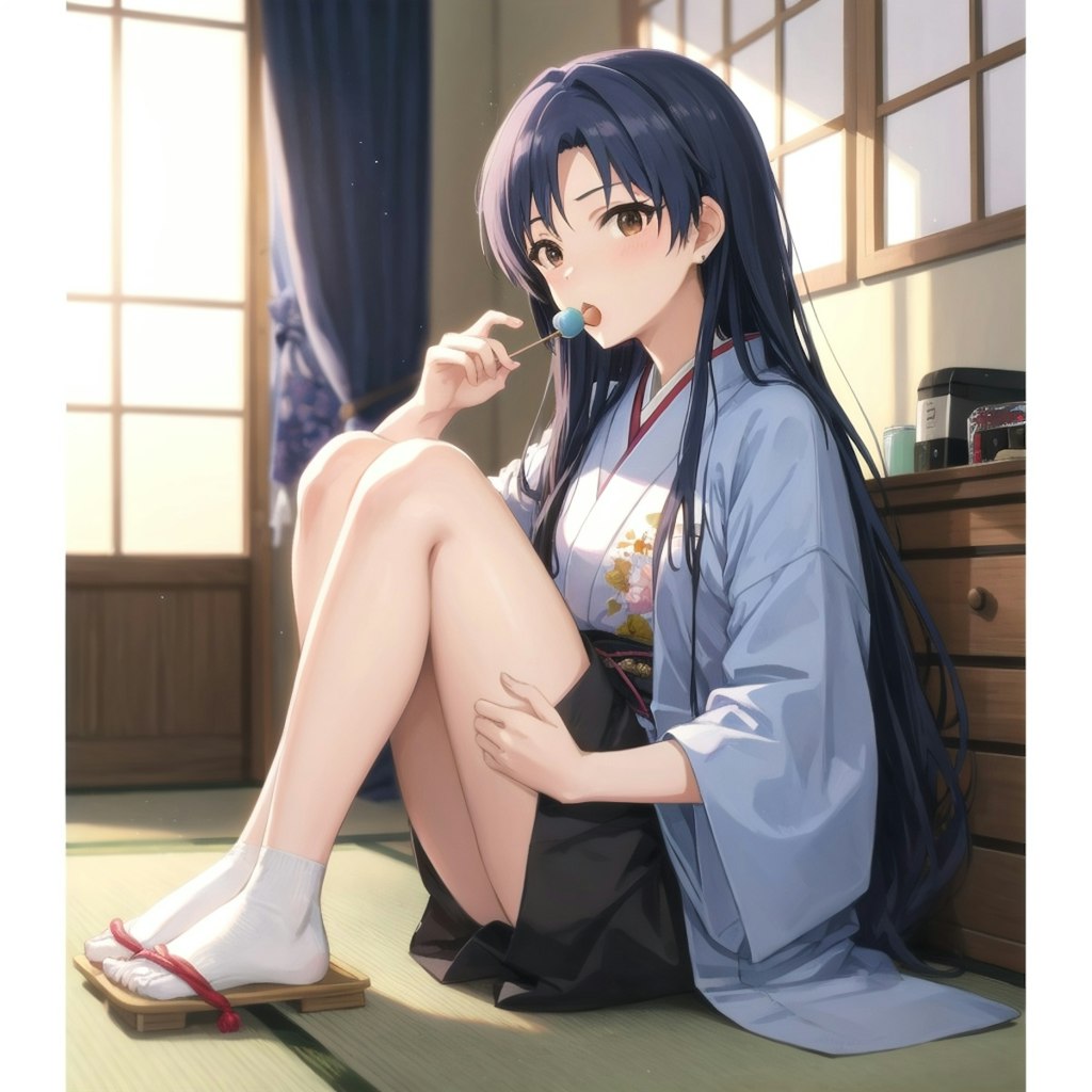 お団子を食べる如月千早さん。