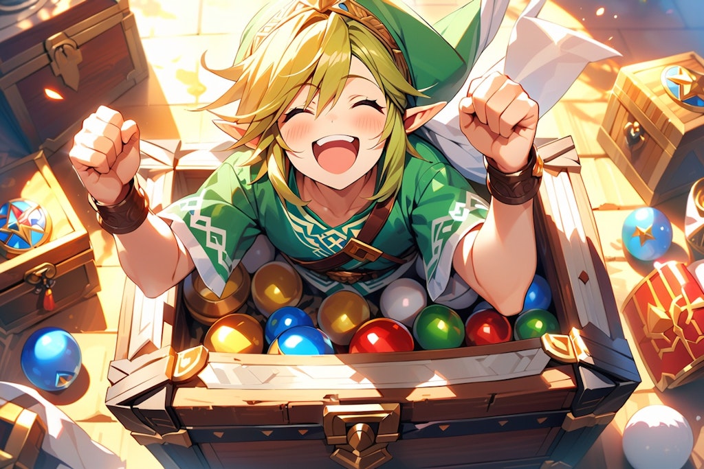 After discovering the treasure chest, Link goes inside and is delighted