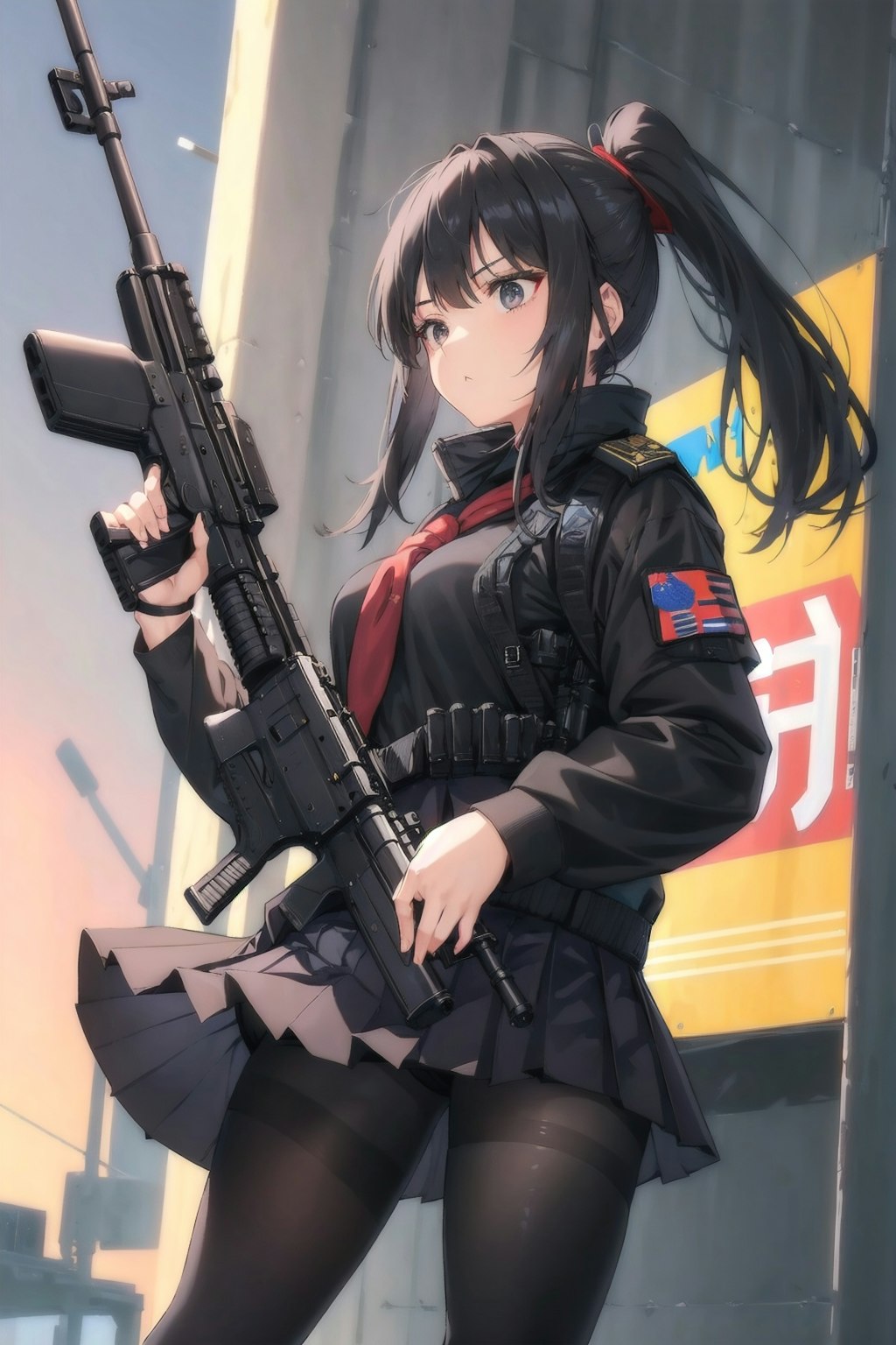 武装したポニーテール少女