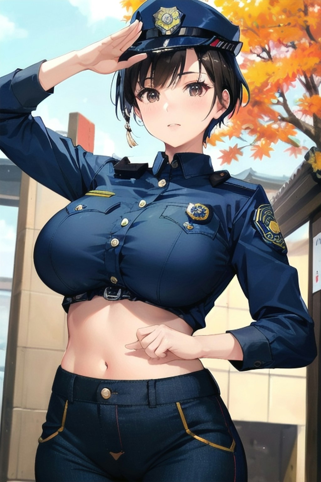 へそ出し女性警察官