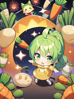野菜と緑髪ちゃん
