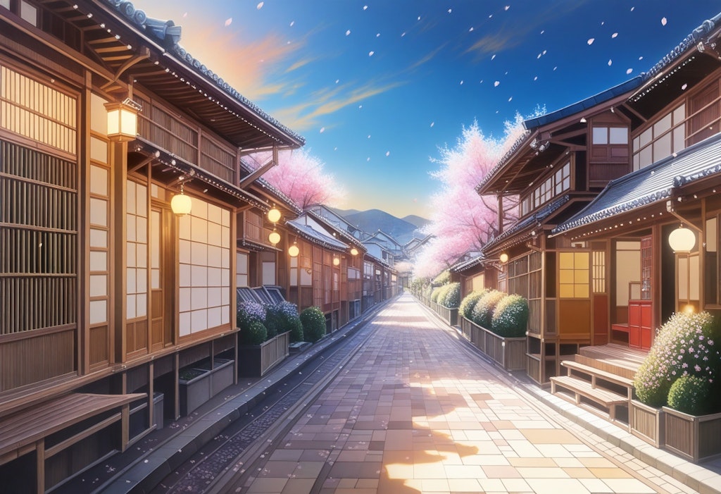 暮れなずむ宿場町