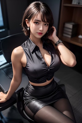 Office Lady Black Suit 5