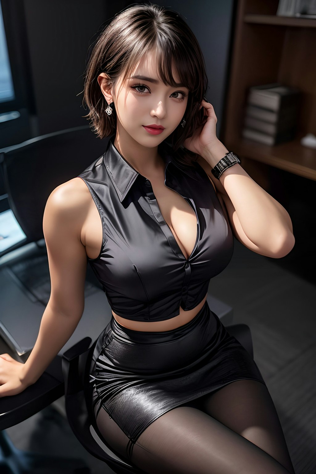 Office Lady Black Suit 5