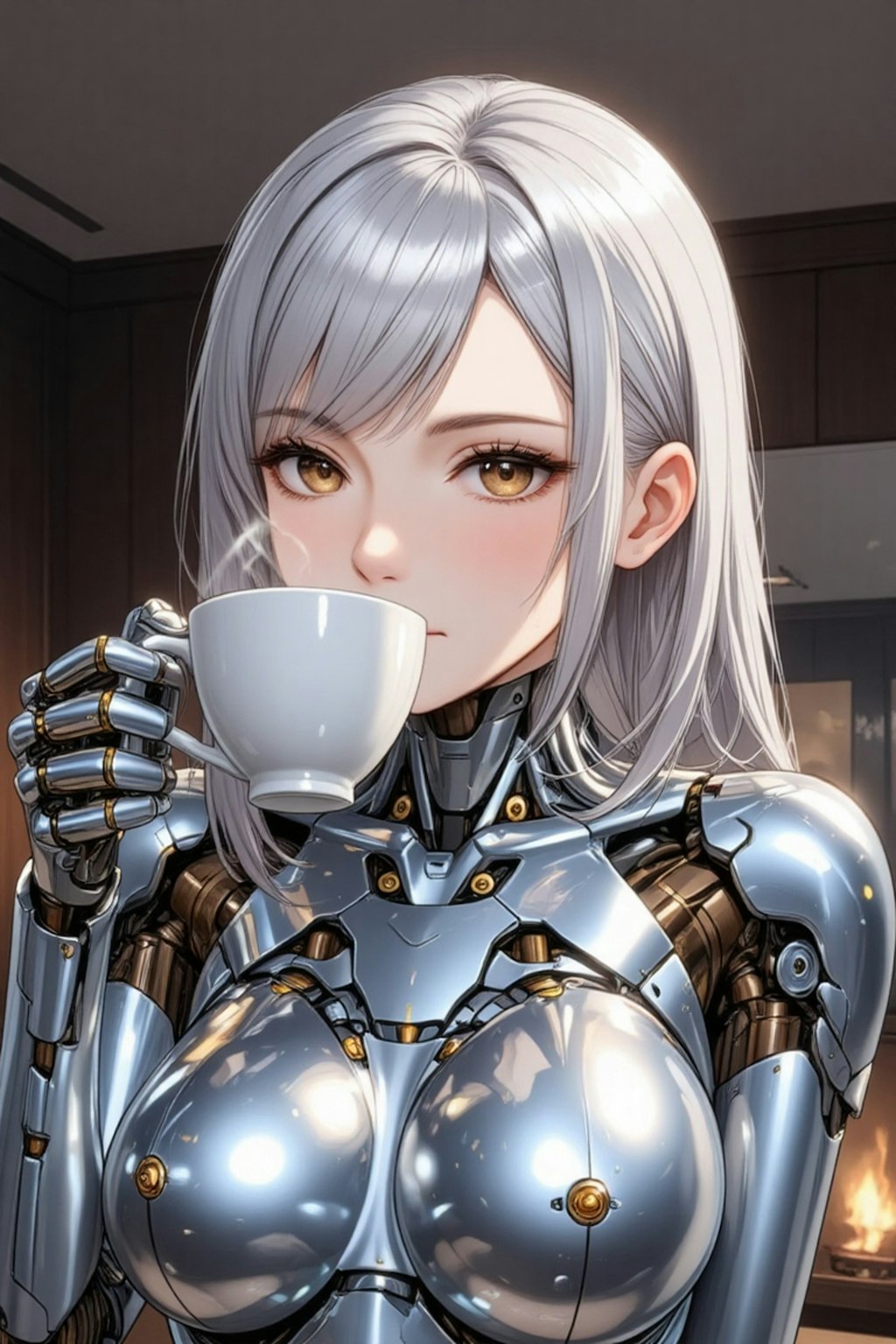 コーヒーを飲むメカ子