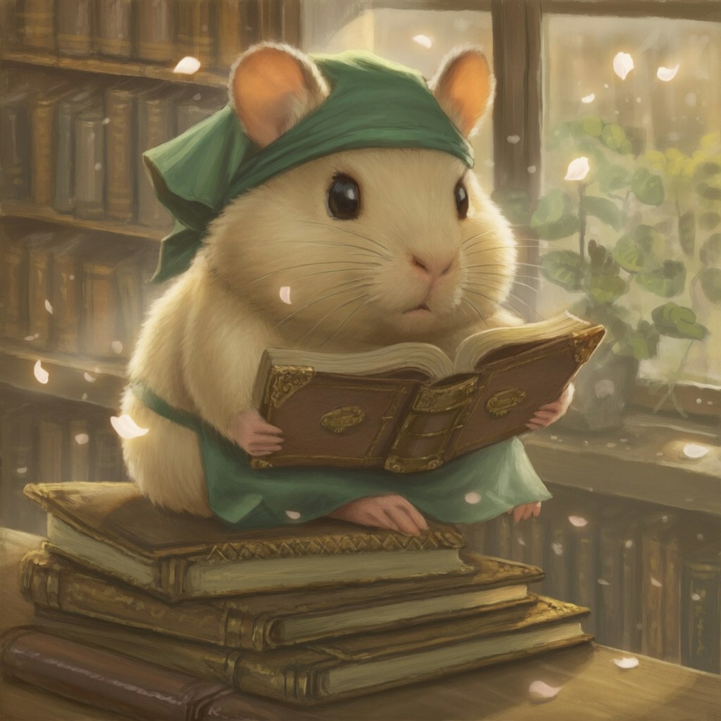 本屋で読書するハムスター