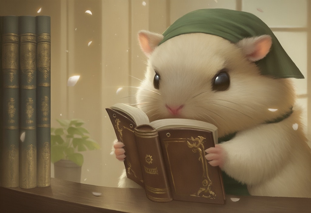 本屋で読書するハムスター