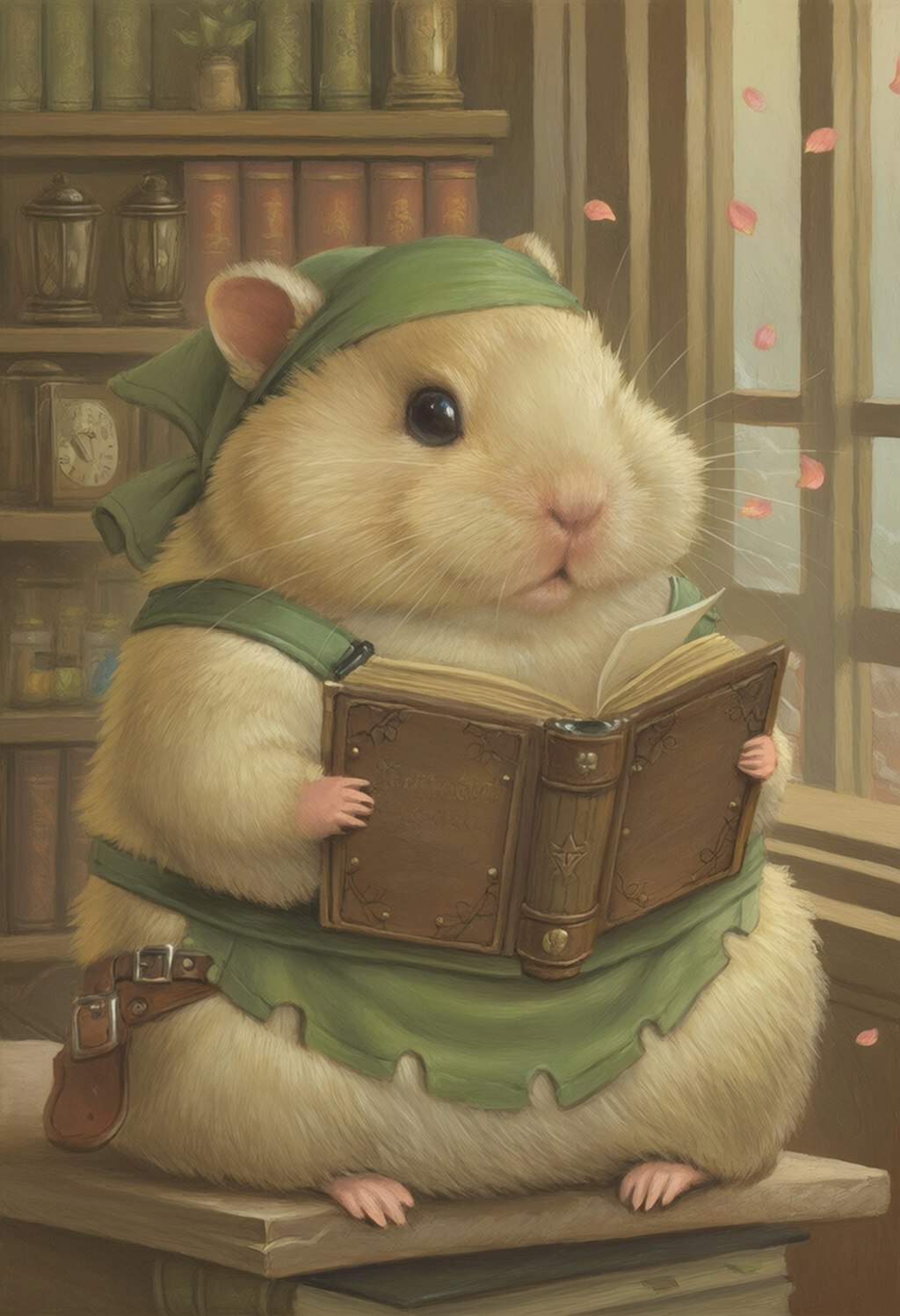 本屋で読書するハムスター