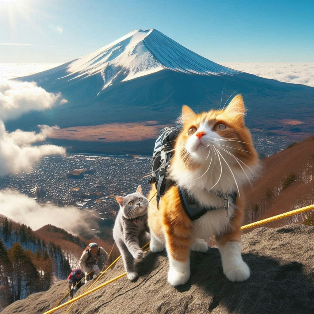 登山する猫