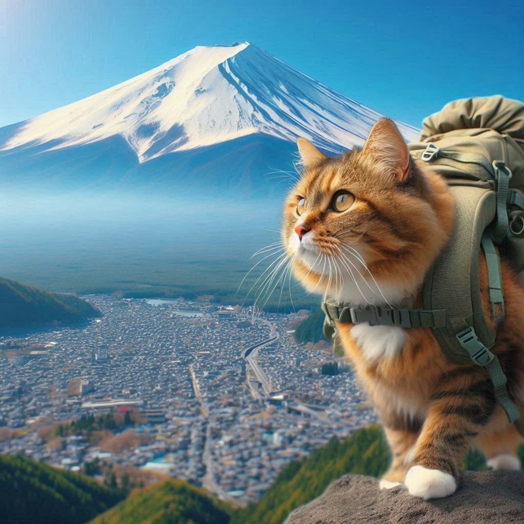 登山する猫