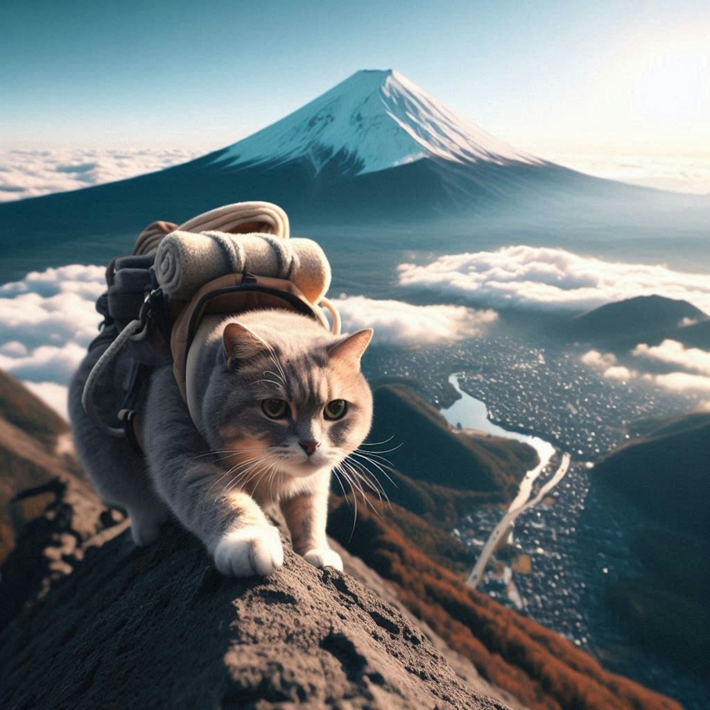 登山する猫