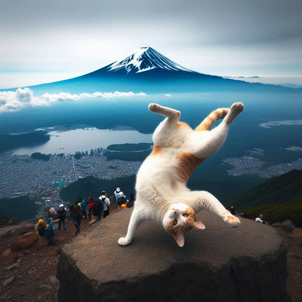 登山する猫