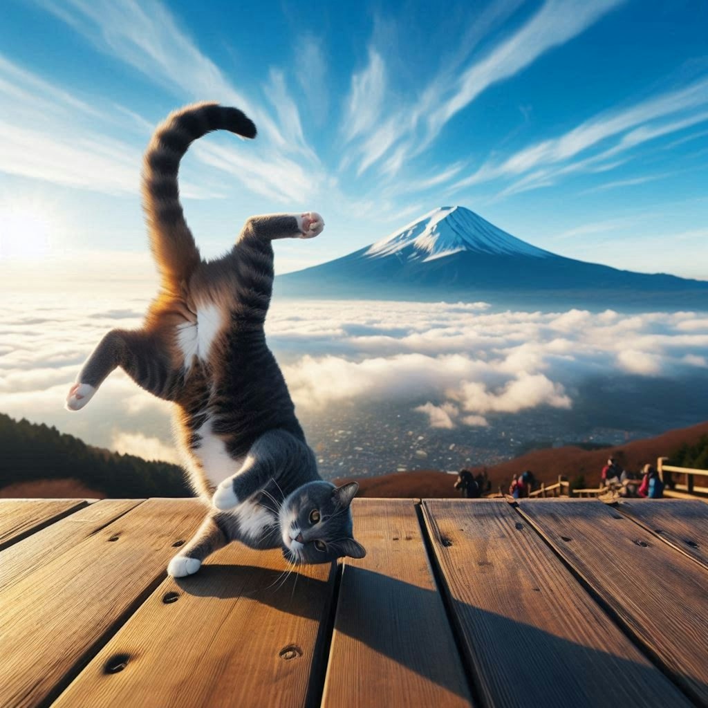 登山する猫