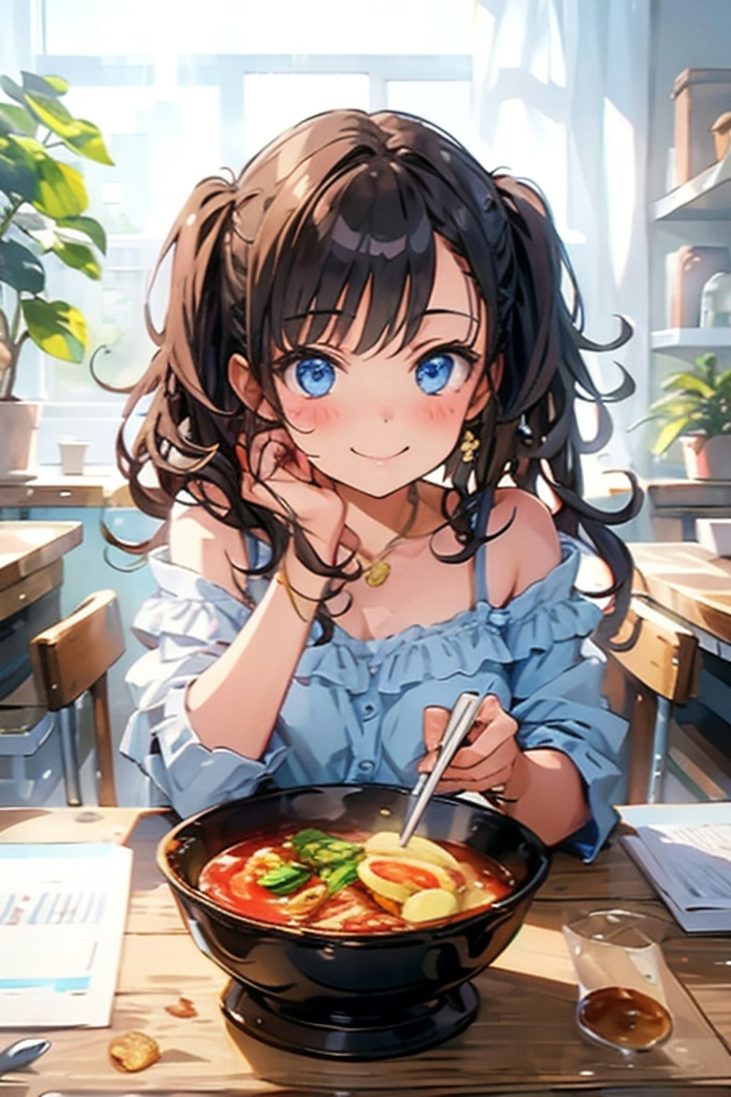 ラーメンを食べるEBIちゃん