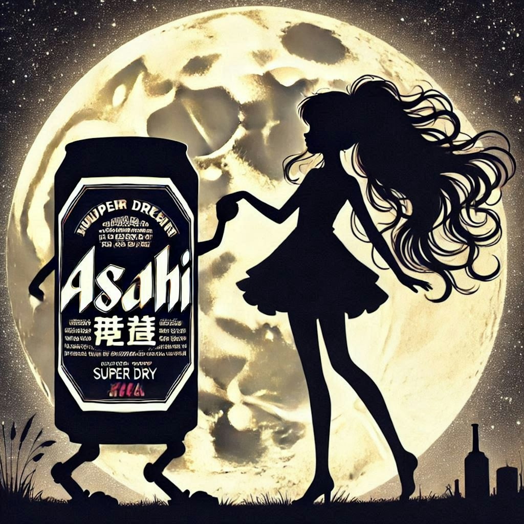 月夜に踊るビールと少女