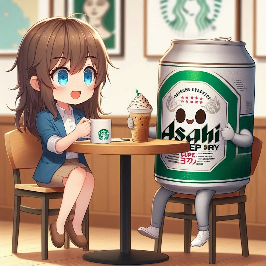 スタバでカフェブレーク中のビールと小さな女の子