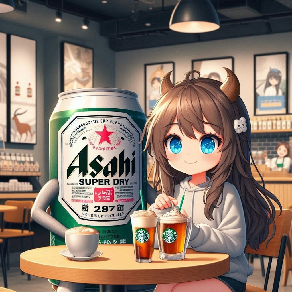 スタバでカフェブレーク中のビールと小さな女の子