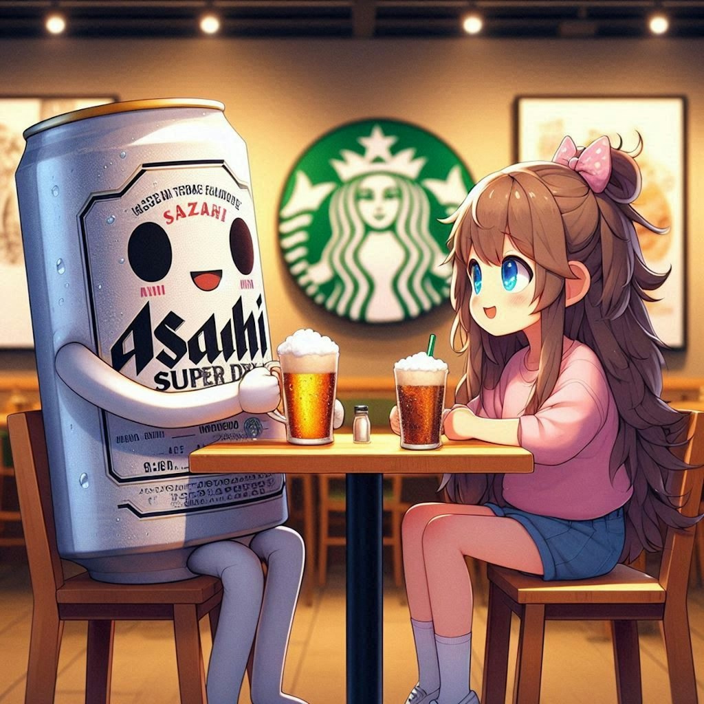 スタバでカフェブレーク中のビールと小さな女の子