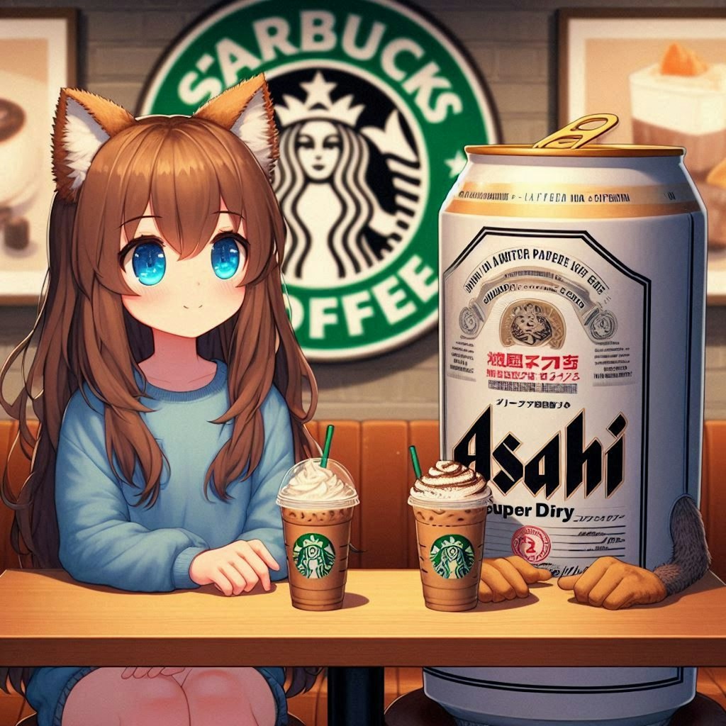 スタバでカフェブレーク中のビールと小さな女の子