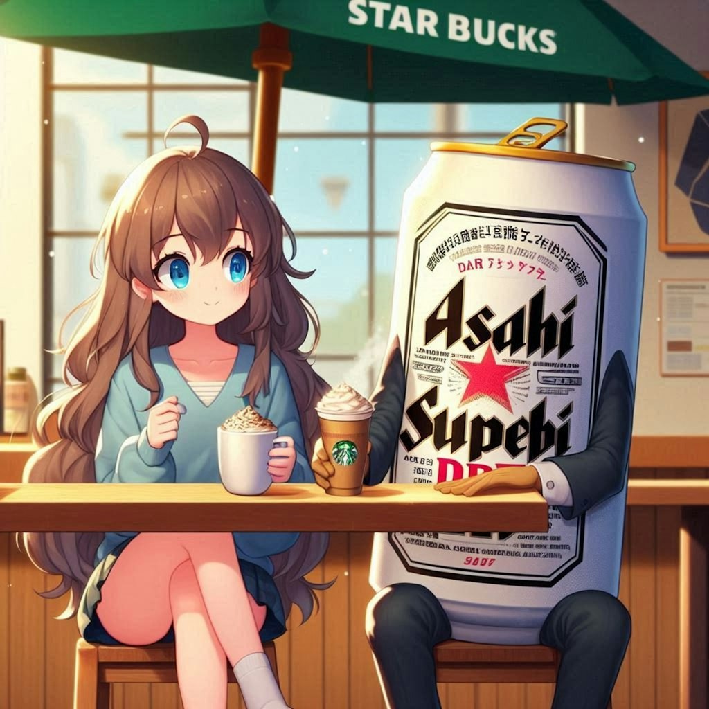 スタバでカフェブレーク中のビールと小さな女の子