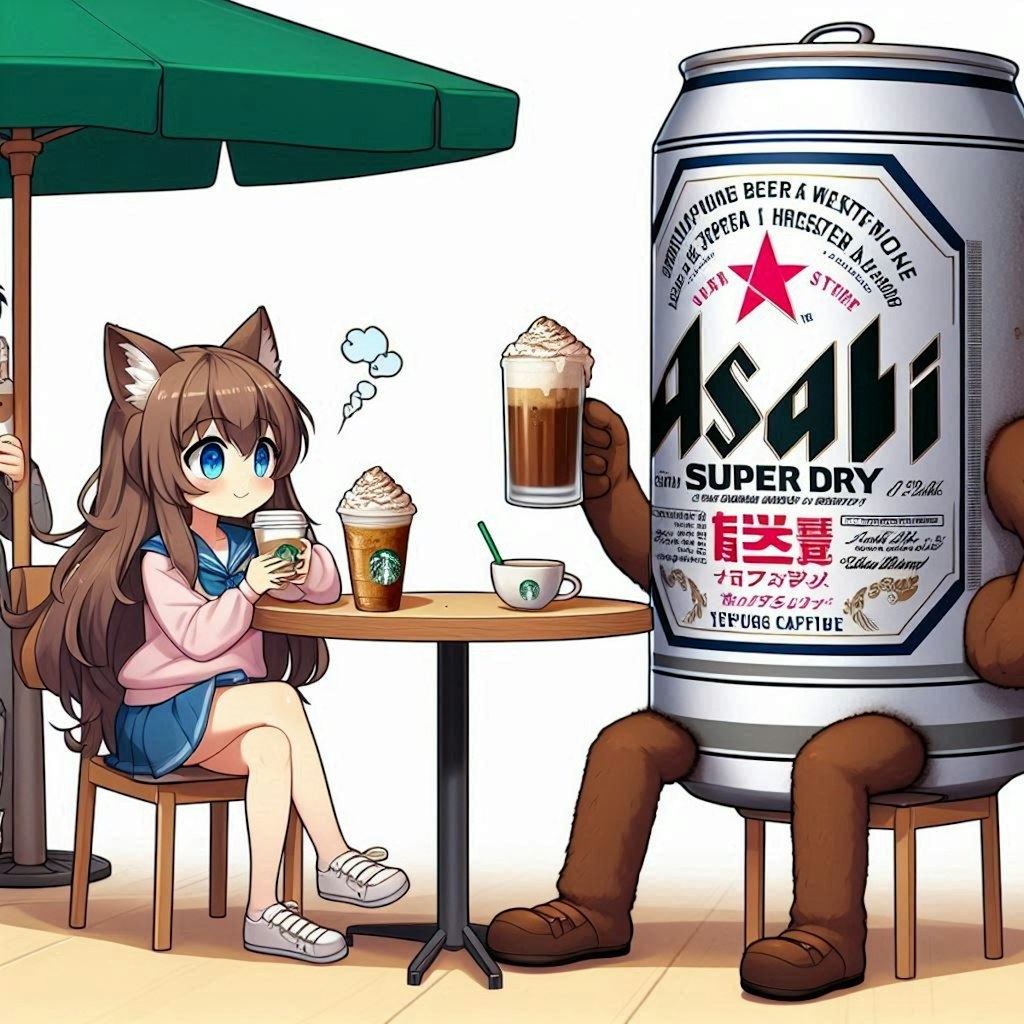 スタバでカフェブレーク中のビールと小さな女の子